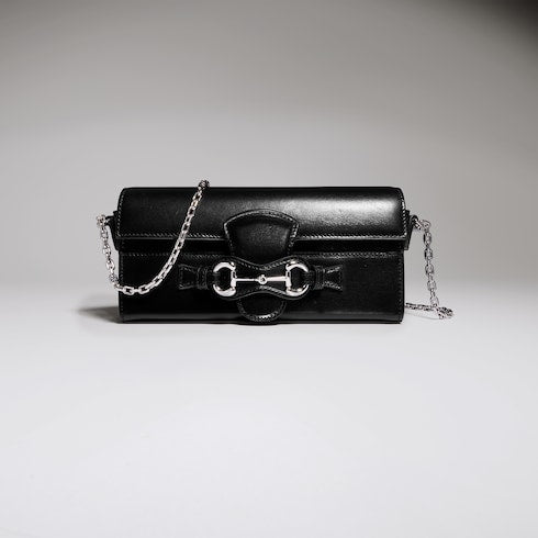 Wallet on chain with Horsebit - black leather