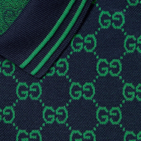 Children's GG cotton polo shirt - navy and green