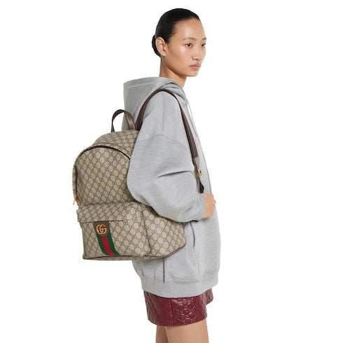 Ophidia medium backpack - beige and dark brown fabric