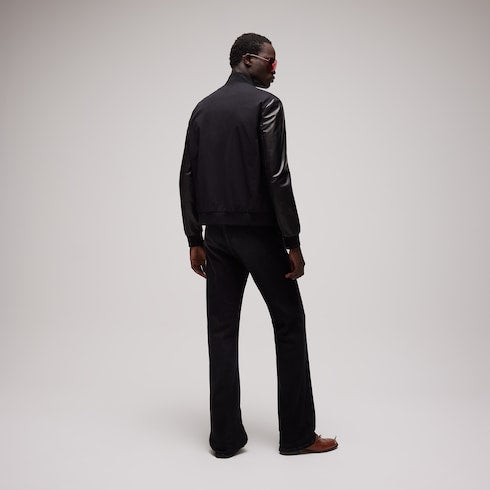 Fabric bomber jacket with nappa sleeves - black