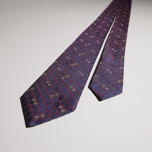 GG silk jacquard tie - blue and red