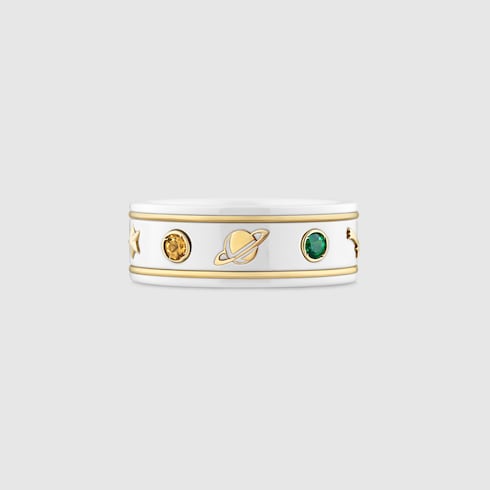 Icon 18k ring with gemstones - 18k Yellow Gold / White