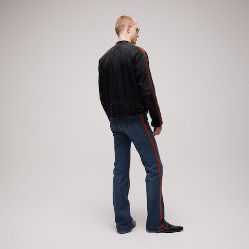 Cotton denim pants with Web - blue