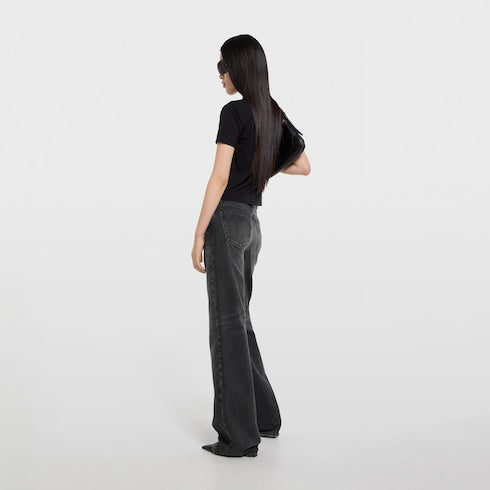 Rayon jersey T-shirt with embroidery - black