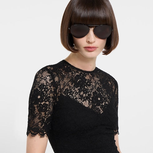 GG flower stretch lace dress - black