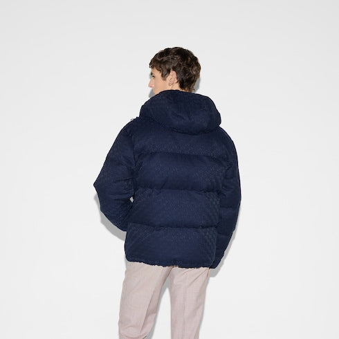 GG canvas down jacket - dark blue