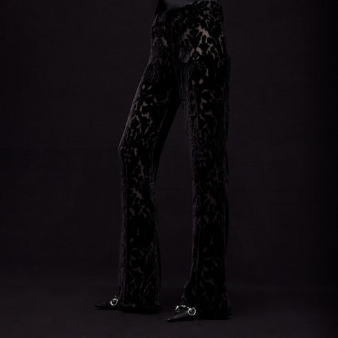 Floral devoré velour pants - black