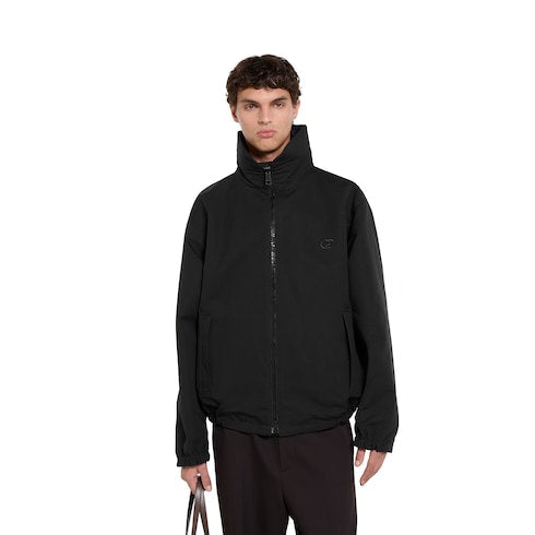 Reversible cotton ripstop zip jacket - black