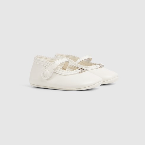 Baby ballet flats with Double G - off white leather