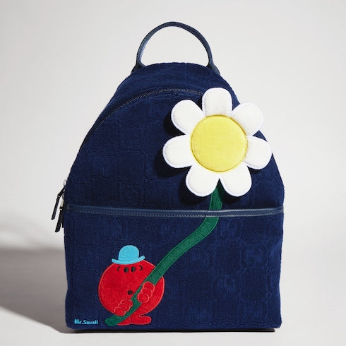 Children's GG backpack with embroidery - dark blue GG terrycloth