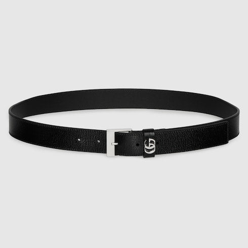 Belt with square buckle - black leather