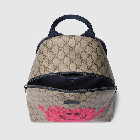 Children's GG backpack with prints - beige and brown GG Supreme