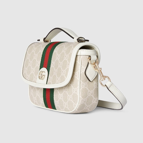 Ophidia small top handle bag - beige and white GG fabric