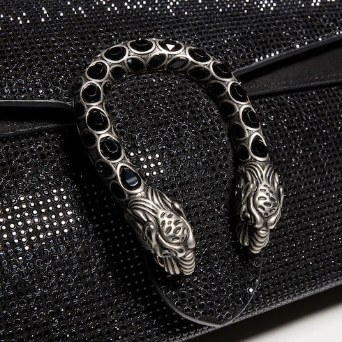 Dionysus crystal medium shoulder bag - black suede