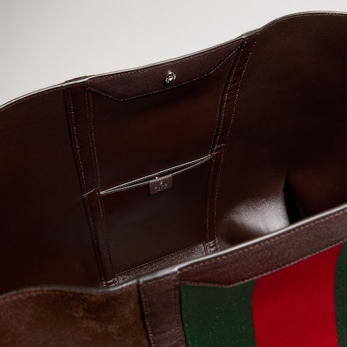 Medium duffle bag with Web - brown suede