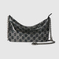 Metallic evening bag with charm - black and silver GG mesh