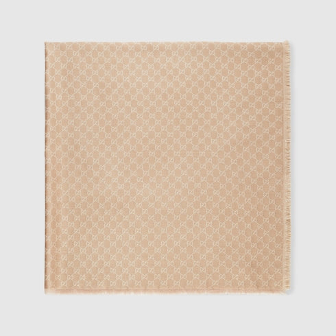 Printed GG cotton wool lamé shawl - beige