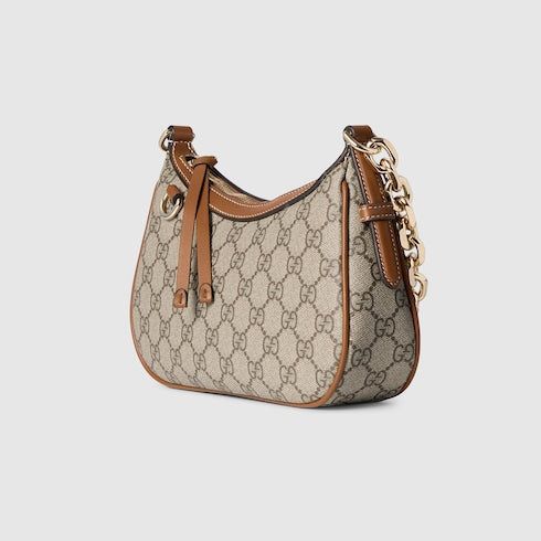 GG Emblem small shoulder bag - beige and dark brown fabric