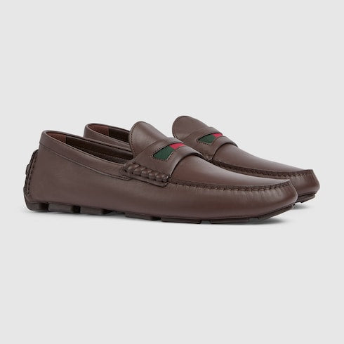 Men's driver with Web detail - dark brown leather