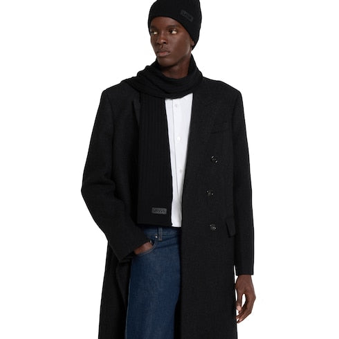 Knit wool scarf with logo - black