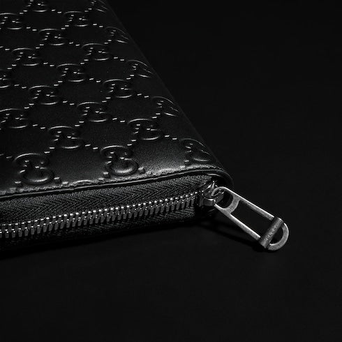 GG Emblem zip around wallet - black GG leather