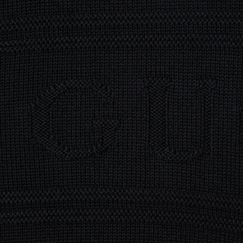 Knit cotton wool sweater with intarsia - black