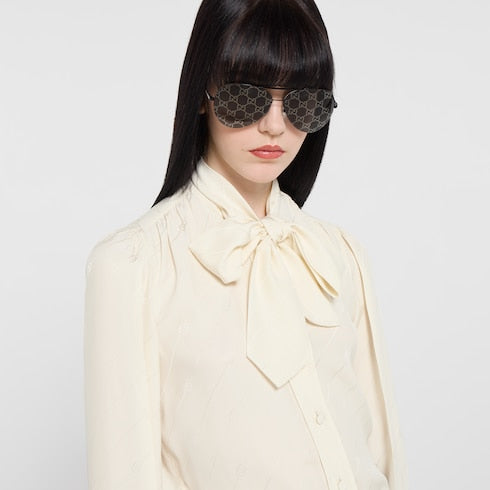 Silk crêpe satin Interlocking G shirt - white