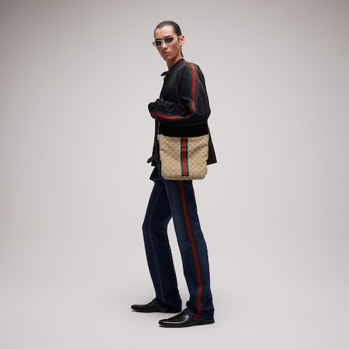 Lunetta medium crossbody bag - sand and brown GG canvas