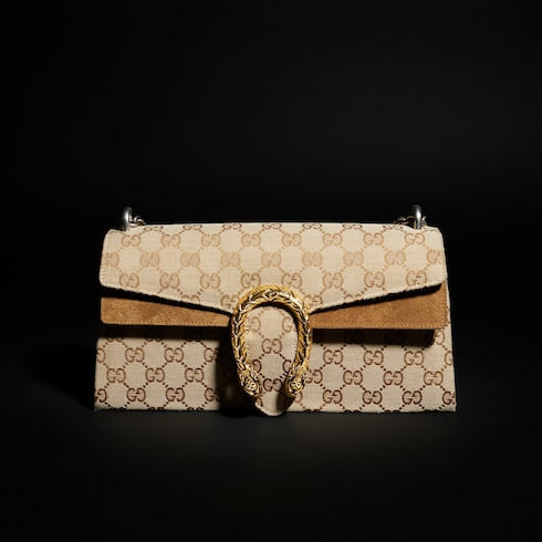Dionysus medium shoulder bag - sand and brown GG canvas