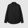 Wool twill zip overshirt - black