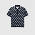GG cotton knit jacquard polo shirt - navy and white