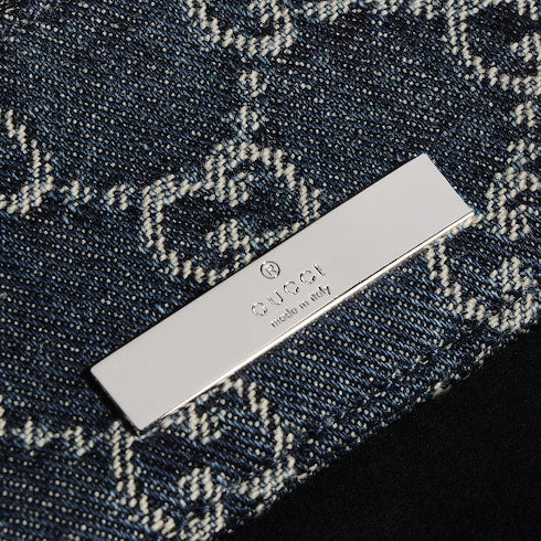 Card case with Gucci plaque - dark blue GG denim