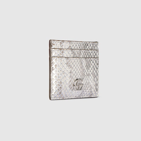 GG Marmont python card case - metallic silver