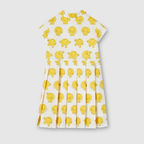 Children's printed cotton dress - white and yellow