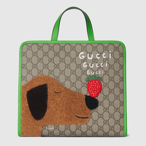 Children's printed GG tote bag - beige and brown GG Supreme
