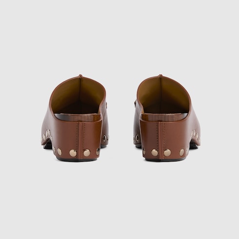 Women's platform clog with Horsebit - brown leather