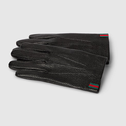 Grainy leather gloves with Web - black