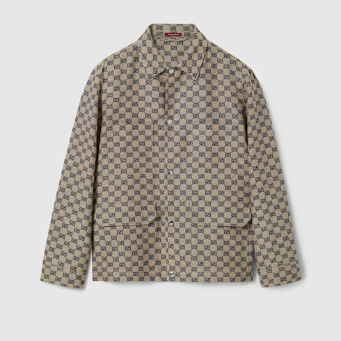GG linen blend canvas jacket - beige and blue