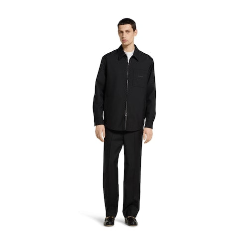 Wool twill zip overshirt - black