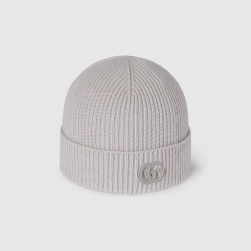 Cashmere hat with patch - light grey