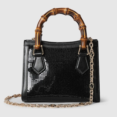 Gucci Diana embroidered small tote bag - black silk satin