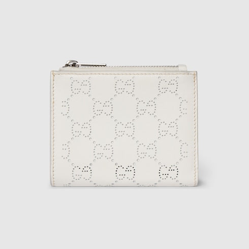 Small perforated GG wallet - white GG leather