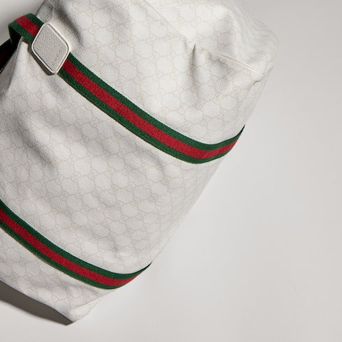 Medium duffle bag with Web - white GG Supreme