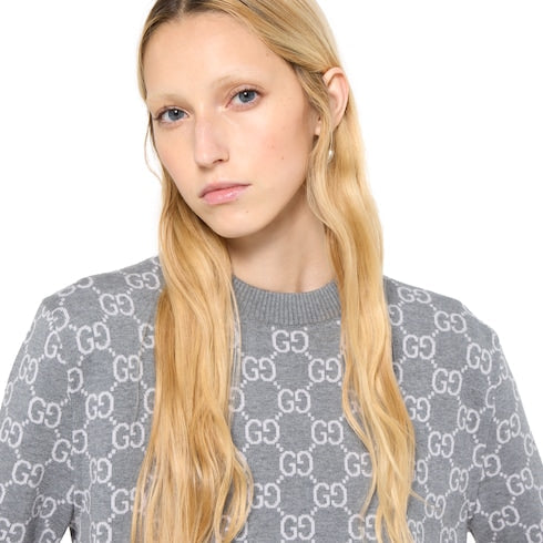 Reversible GG fine wool jacquard top - light pink and grey