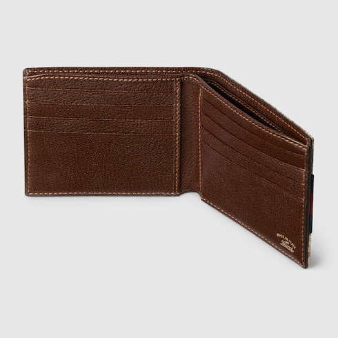 Bi-fold wallet with Web - sand and brown GG canvas
