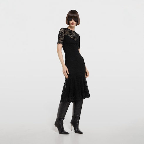 GG flower stretch lace dress - black