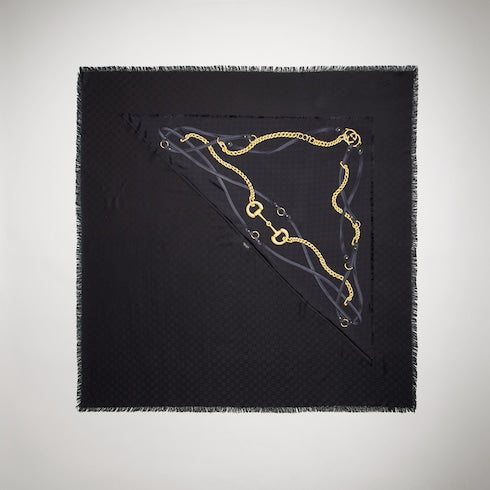 GG wool silk jacquard cape - black