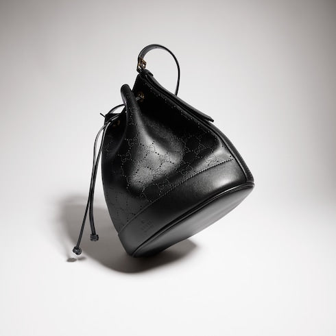 Gucci Venice small bucket bag - black GG leather