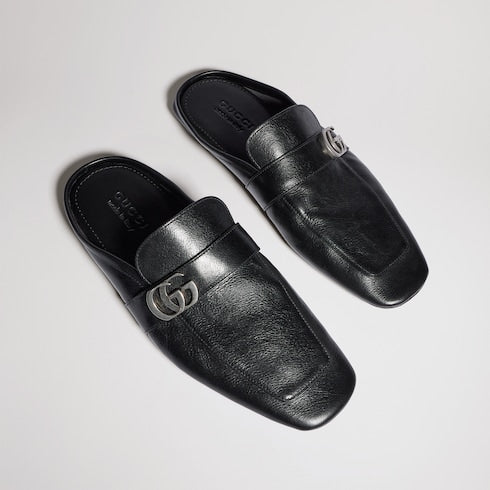 Men's slipper with Double G - black calf hair