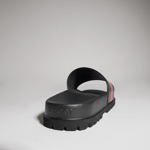 Black Rubber Web Slide Sandal